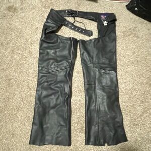 MOB Black Leather Motorcycle Riding Chaps Adult Medium